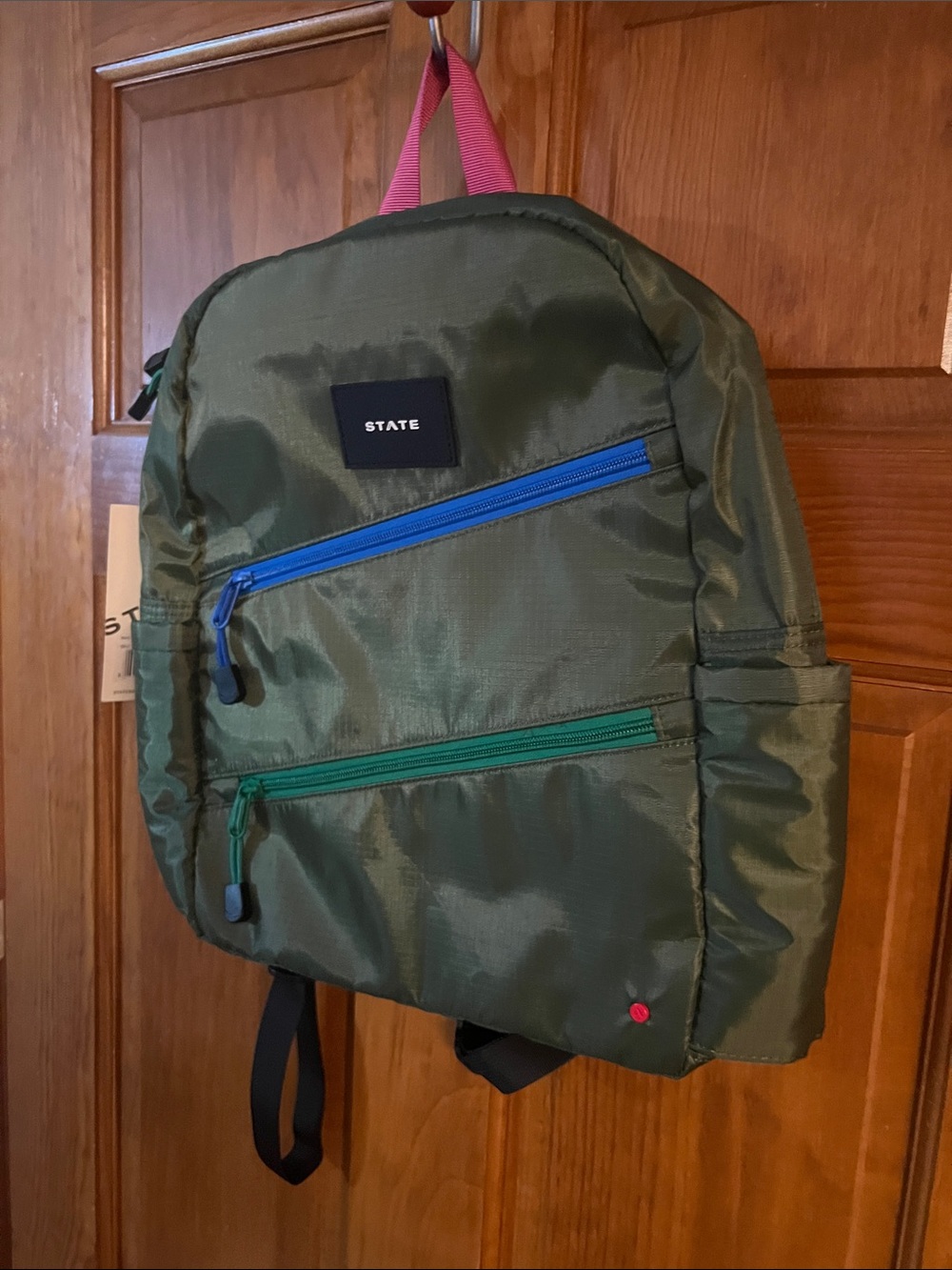 New State Kane Ripstop Backpack Olive Diagonal Zipper NWT